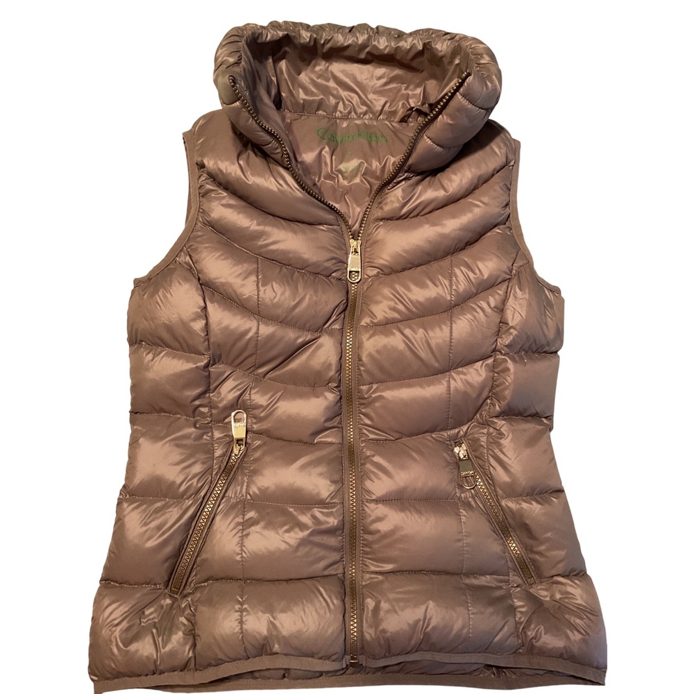 Calvin Klein Packable Lightweight Puffer Vest Quilted Mock Neck Bronze Small